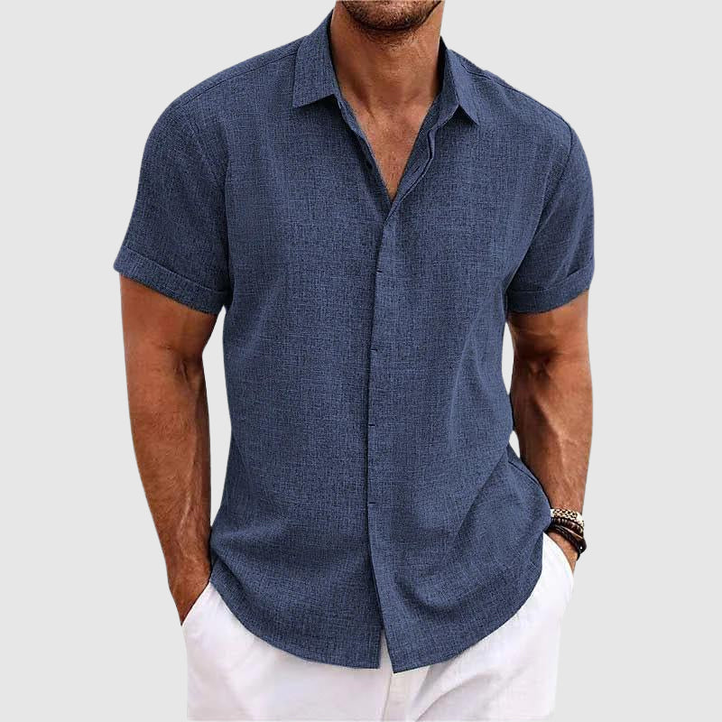 Men's Riviera style casual button-down shirt. Relaxed fit, long sleeve for summer & spring resort wear.