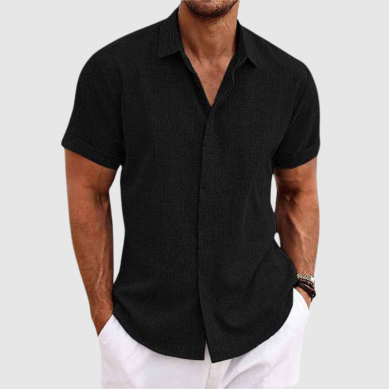 Casual men's long sleeve button-down shirt. Relaxed fit, ideal for spring, summer, and stylish resort wear.