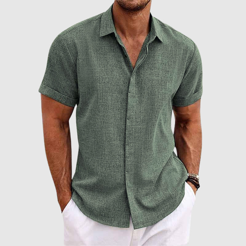 Relaxed fit men's button-down shirt in Riviera style. Long sleeve, great for casual spring & summer resort wear.