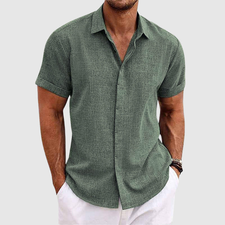 Relaxed fit men's button-down shirt in Riviera style. Long sleeve, great for casual spring & summer resort wear.
