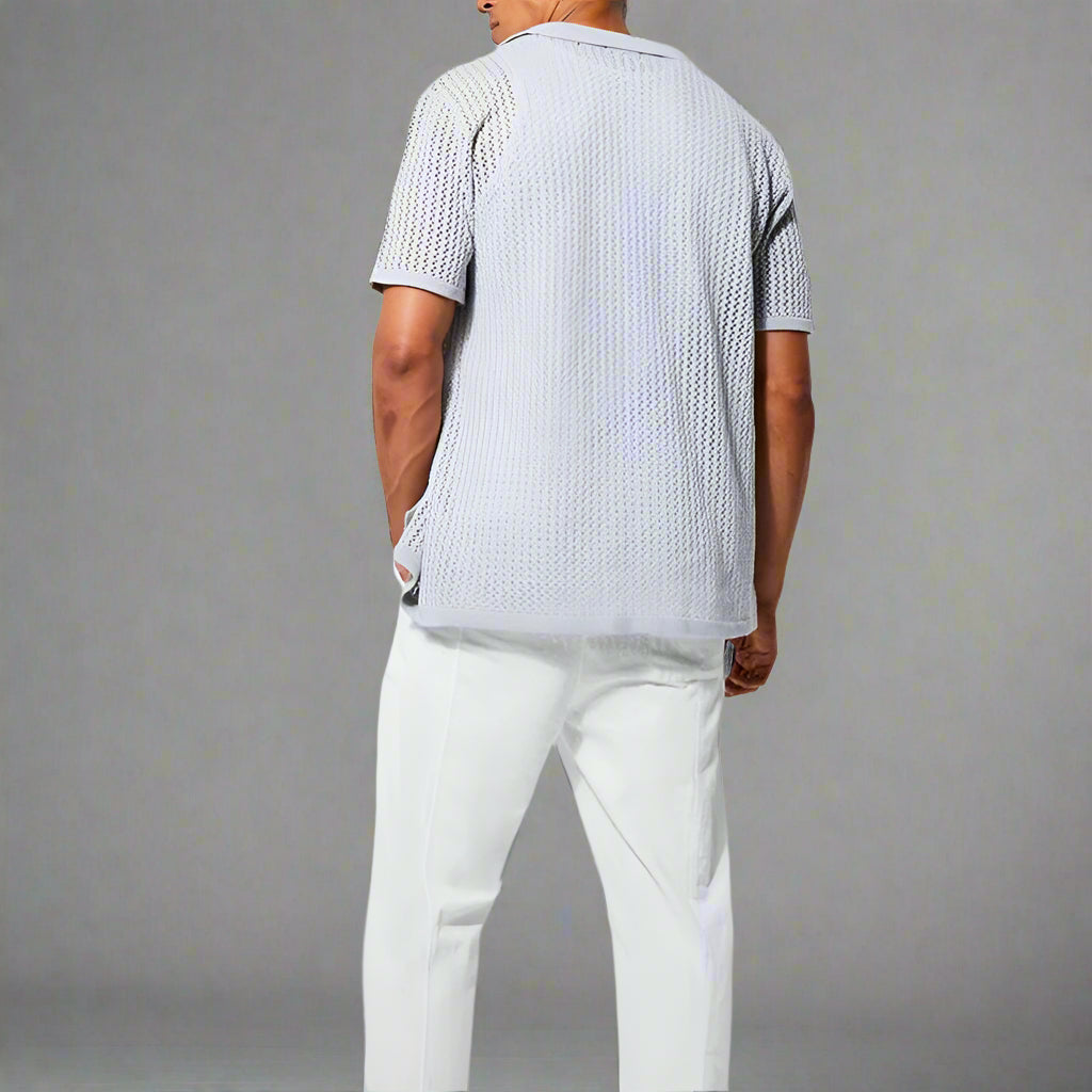 Breathable men's Riviera knitted shirt with button-up front, stylish and comfortable for summer.