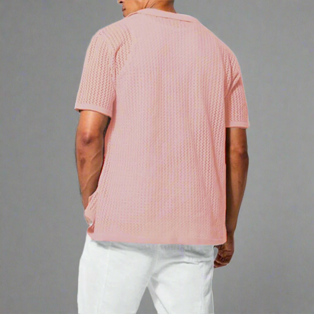 Sophisticated men's Riviera knitted shirt, relaxed fit, breathable fabric, great for summer style.