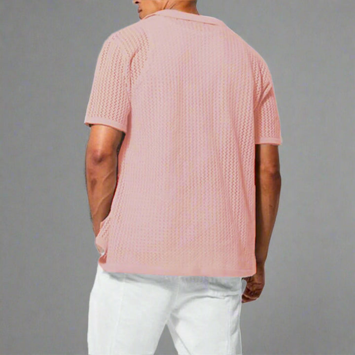 Sophisticated men's Riviera knitted shirt, relaxed fit, breathable fabric, great for summer style.