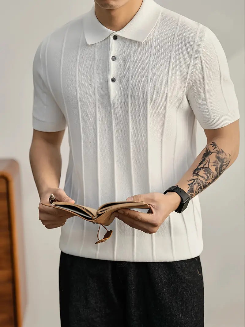 Slim fit textured polo for men, short sleeve, and buttonless style, comfortable.