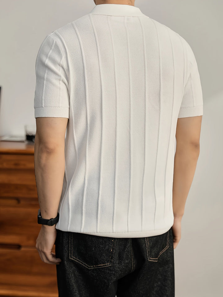 Burgundy textured knit polo shirt, stylish for casual and smart casual events.