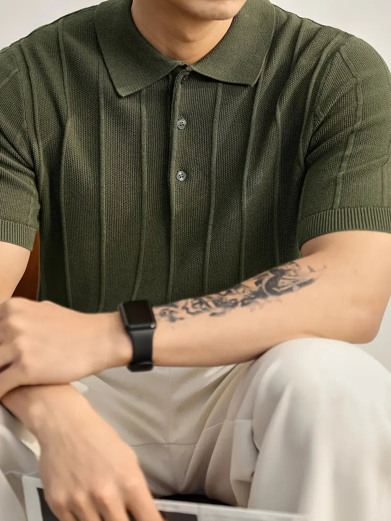 Classic black Riviera textured polo, buttonless design, great for daily wear.