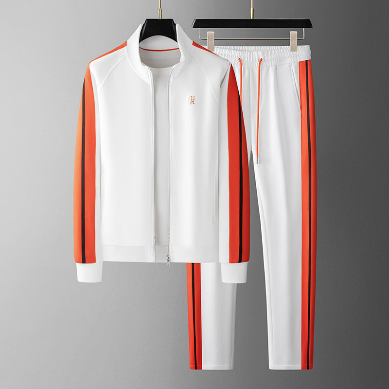 Close-up of the Riviera men's track jacket showcasing contrast stripe detail.