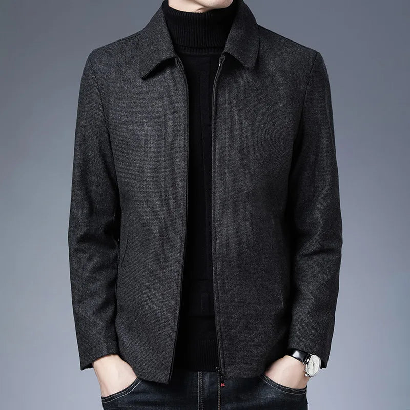 Roberto Men's Classic Tailored Jacket. Minimalist zip-up design, high collar. Smart casual everyday outerwear.