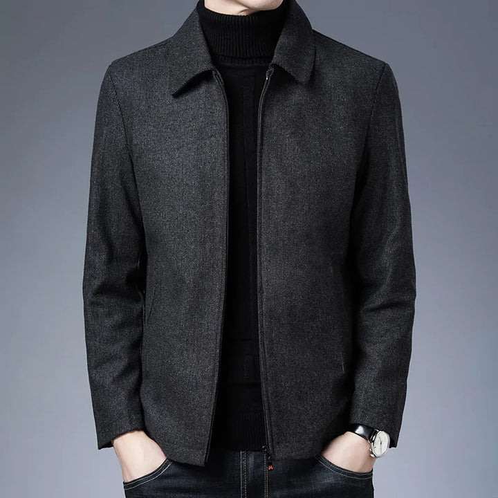 Roberto Men's Classic Tailored Jacket. Minimalist zip-up design, high collar. Smart casual everyday outerwear.