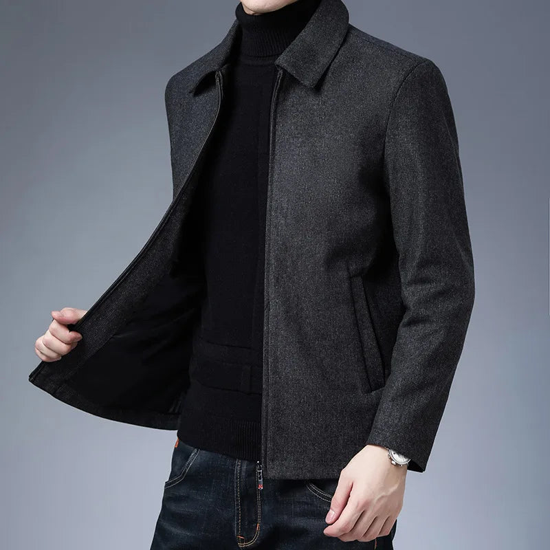 High-collar Roberto Men's Classic Tailored Jacket. Smart casual zip-up. Formal or everyday outerwear.