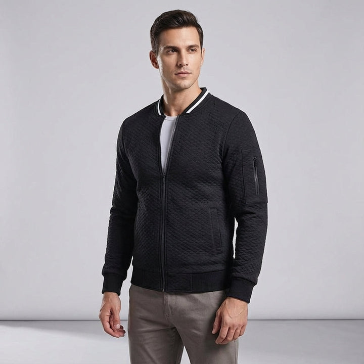 Quilted men's slim fit jacket, modern design with practical arm zipper feature