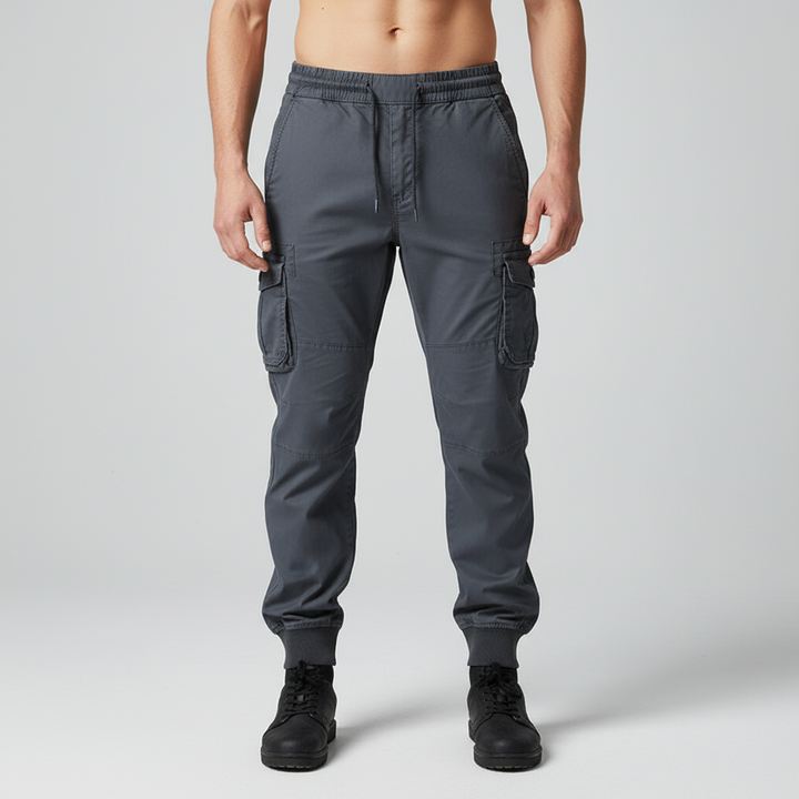 Stylish men's cargo pants, military-inspired design with spacious pockets, perfect for utility wear.