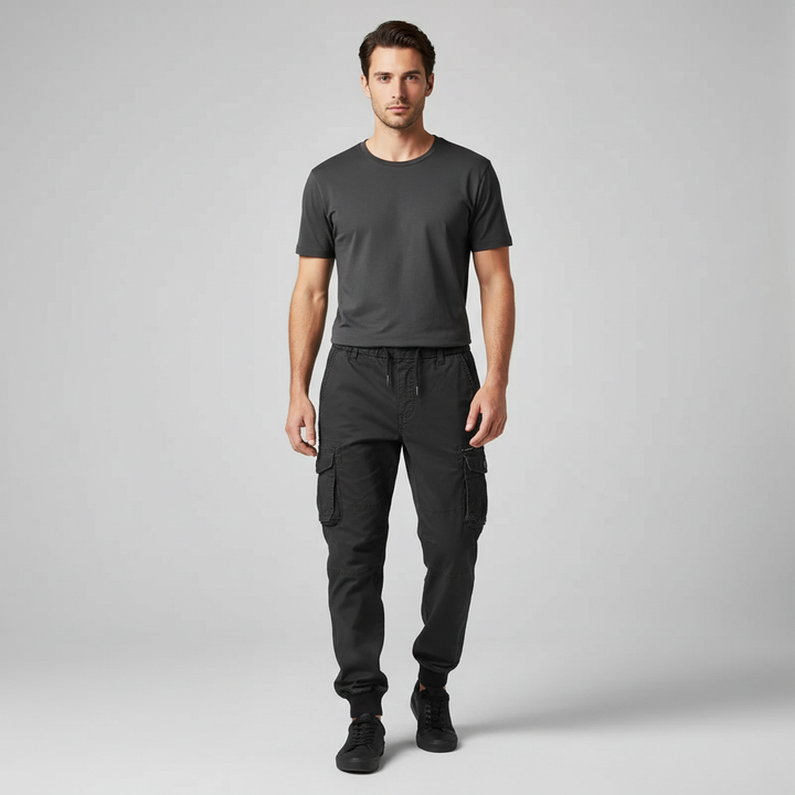 Comfortable men's cotton cargo pants, versatile for outdoor activities or casual fashion.