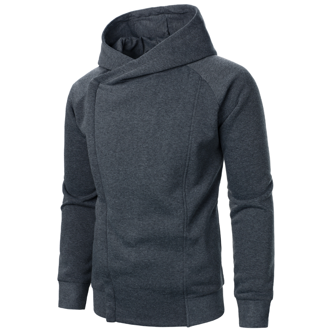 Ninja-inspired men's urban stealth hoodie. Asymmetric cut, dark aesthetic, ideal for modern streetwear.