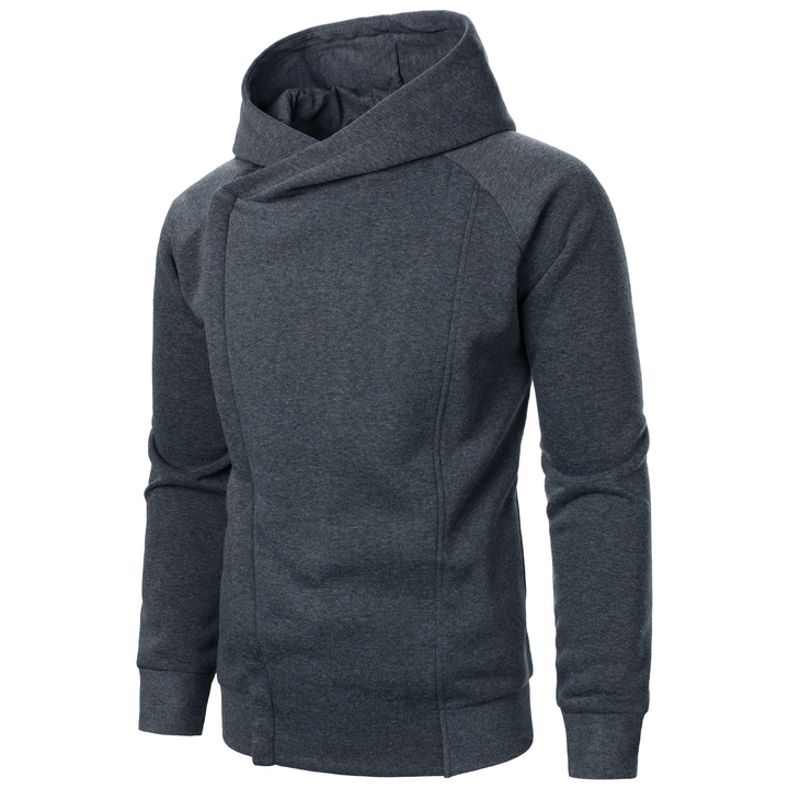 Ninja-inspired men's urban stealth hoodie. Asymmetric cut, dark aesthetic, ideal for modern streetwear.