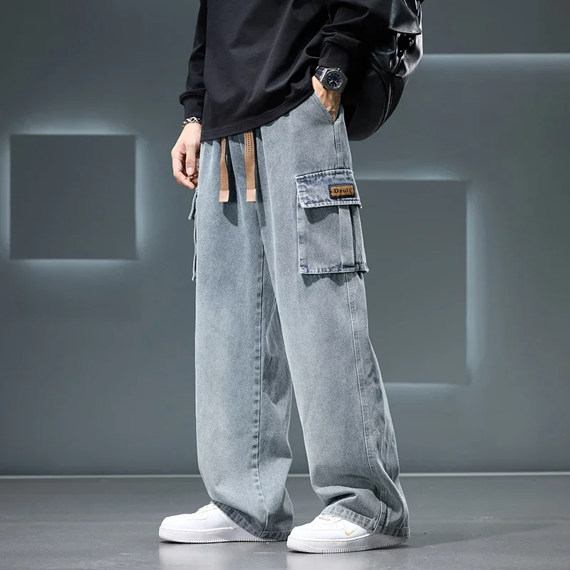 Men's vintage wash cargo pants, relaxed wide leg fit, comfortable for everyday versatile fashion.