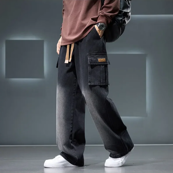 Comfortable & functional men's cargo pants, relaxed fit with a vintage wash, great for streetwear.