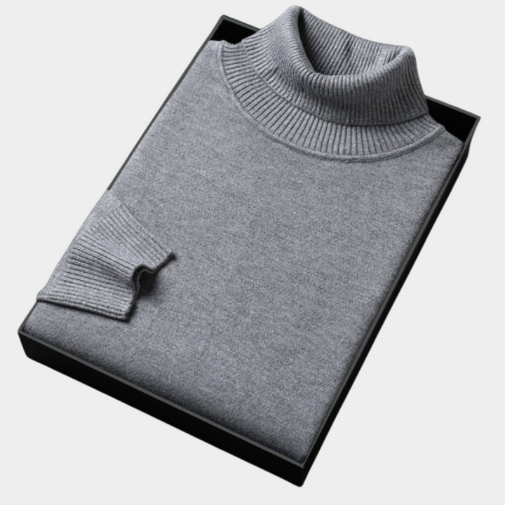 Premium men's roll neck polo sweater. Versatile long sleeve polo jumper, perfect for smart casual evening wear.
