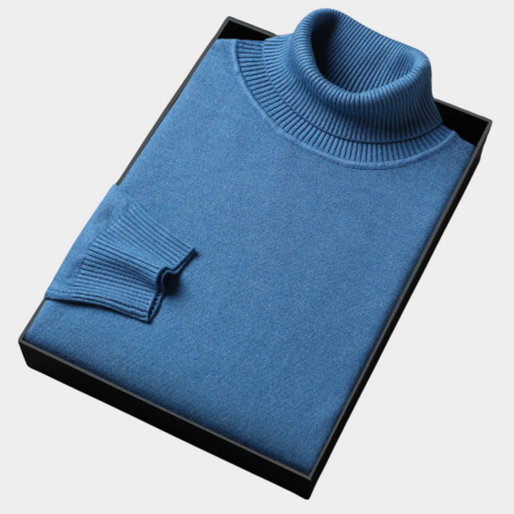 Tailored men's roll neck polo sweater, a versatile smart casual jumper for all season men's fashion.
