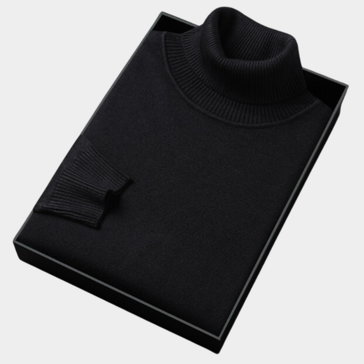 Stylish men's tailored fit roll neck polo sweater. Versatile long sleeve jumper for smart casual fashion.