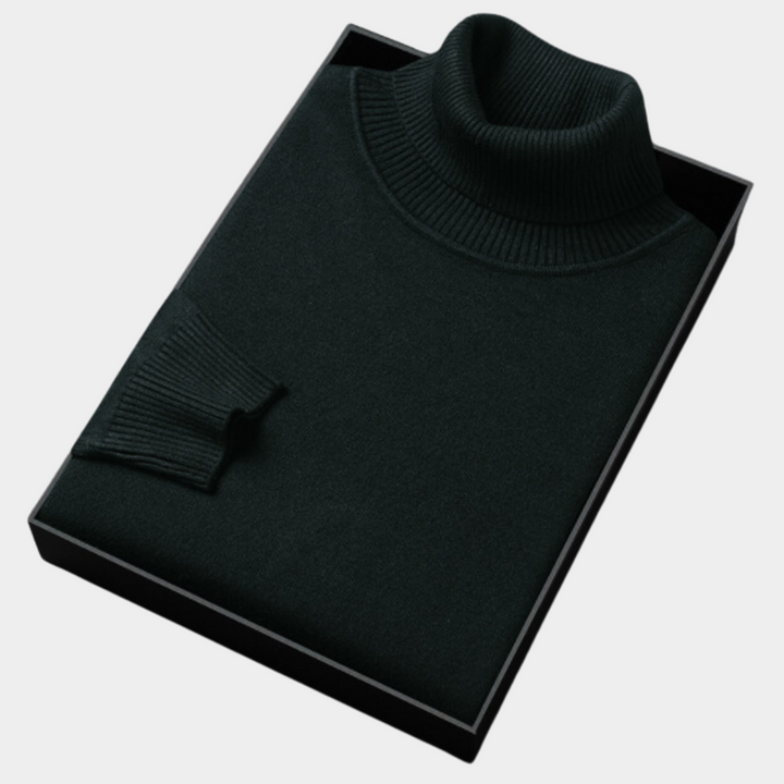 Men's long sleeve roll neck polo sweater. Tailored fit smart casual jumper, suitable for all season fashion.