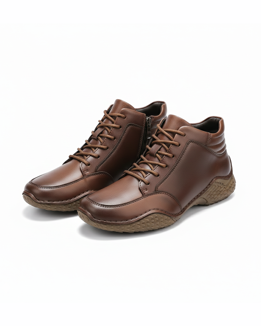 Men's Rover dark brown leather ankle boots, rugged style, side zipper, anti-slip sole for comfort.