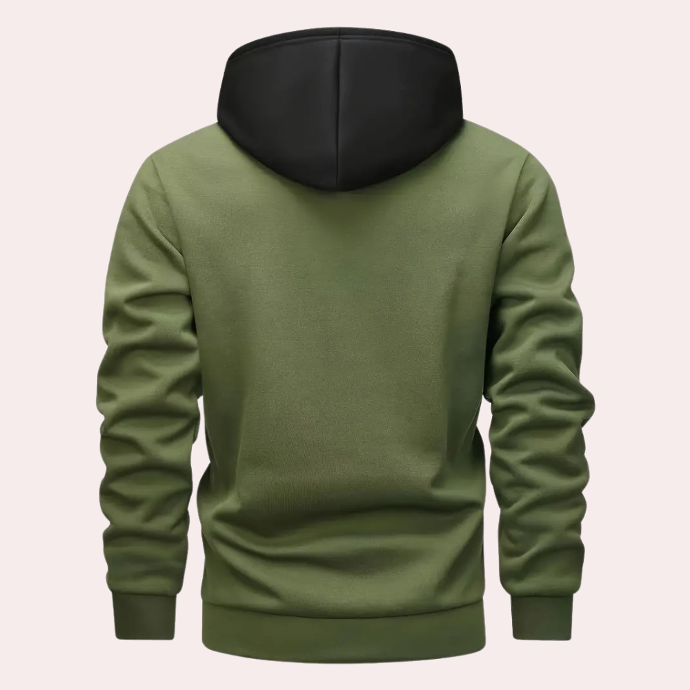 Stylish men's Rowan green hoodie. A versatile top for casual wear, offering everyday comfort and a relaxed fit.