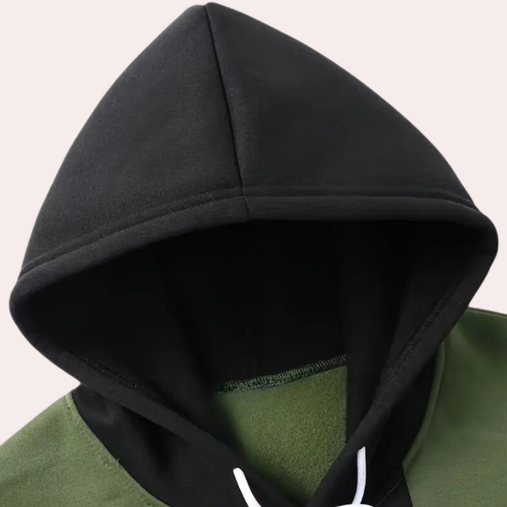 Black Rowan men's hoodie with drawstring hood, ideal for comfortable casual wear and a relaxed fit. Wardrobe essential.