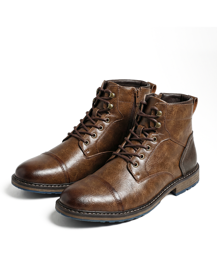 Men's rugged brown everyday boots with easy zipper closure for durable, casual style.