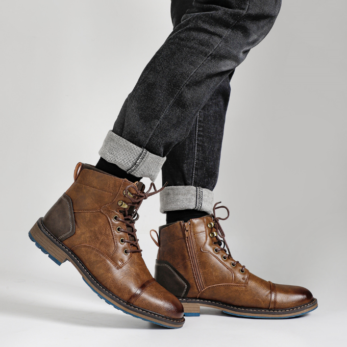 Stylish men's dark brown ankle boots featuring a convenient side zipper, perfect for everyday wear.