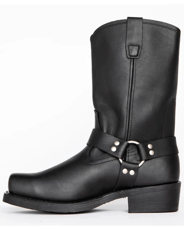 Street style men's rugged harness boots, black leather, tough for any adventure.