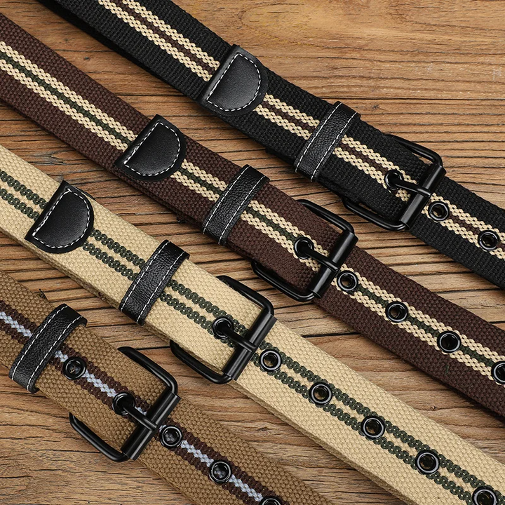 Stylish men's canvas belt with a double ring closure, perfect for adding a rugged touch to outfits.