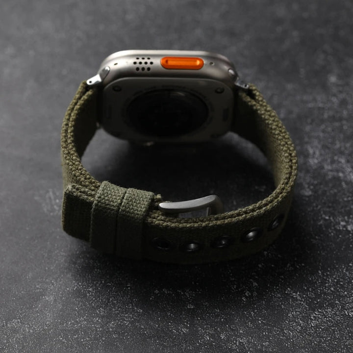Rugged men's watch strap, durable canvas, ideal for outdoor activities & sports.