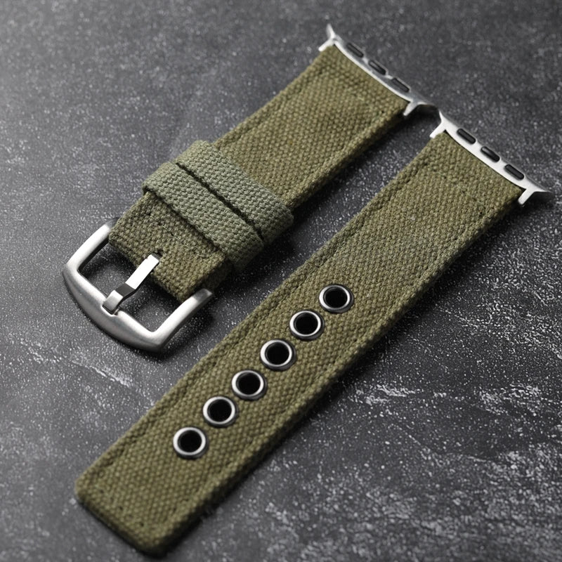 Men's rugged canvas watch strap, durable & stylish for any smartwatch.