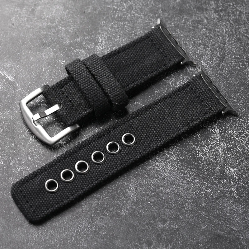 Sporty men's smartwatch band, tough canvas, built for adventure & everyday wear.