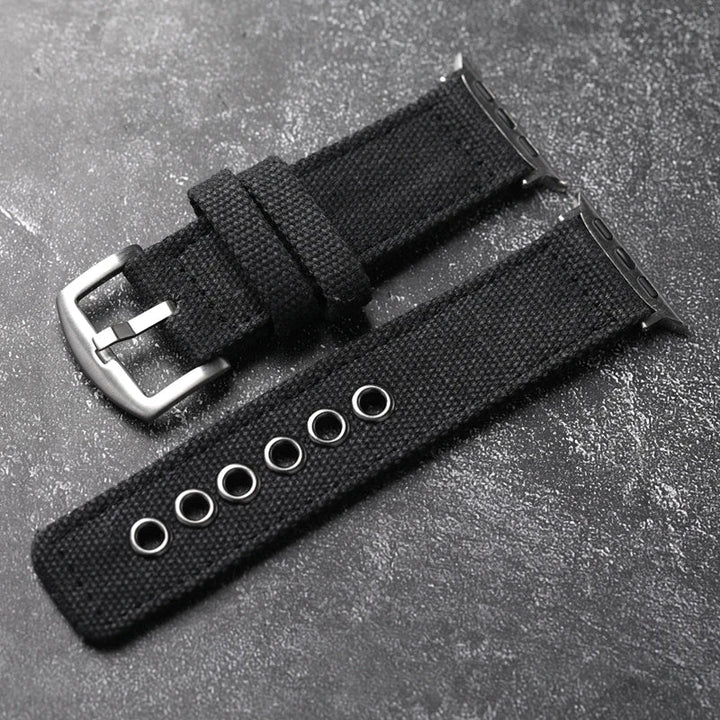 Sporty men's smartwatch band, tough canvas, built for adventure & everyday wear.