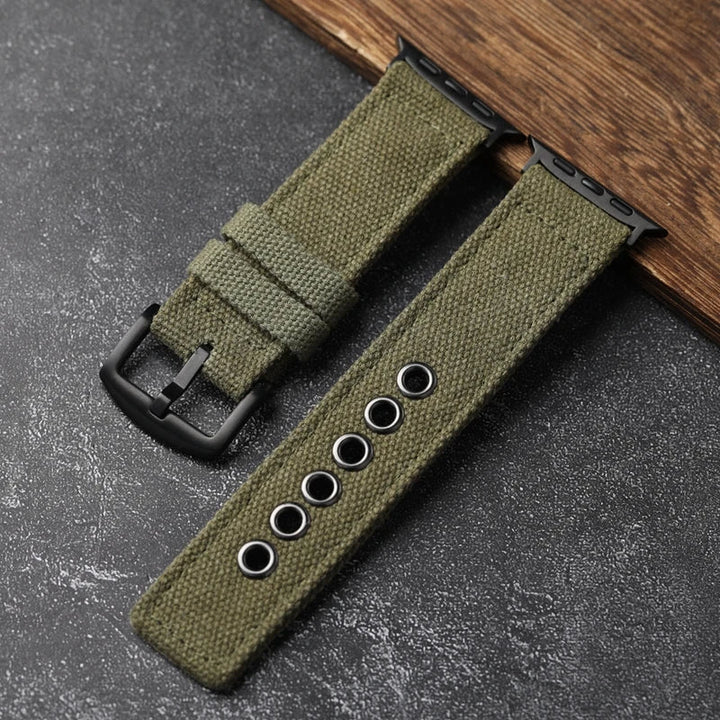 Military-grade men's smartwatch band, rugged canvas, outdoor & sport accessory.