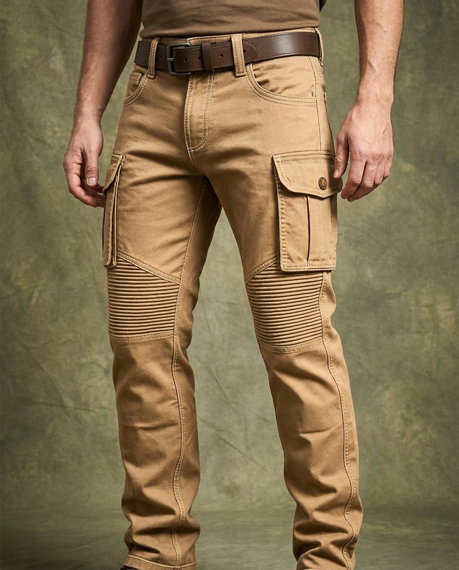 Multi-pocket men's utility cargo pants, rugged design for work, outdoor and adventure.