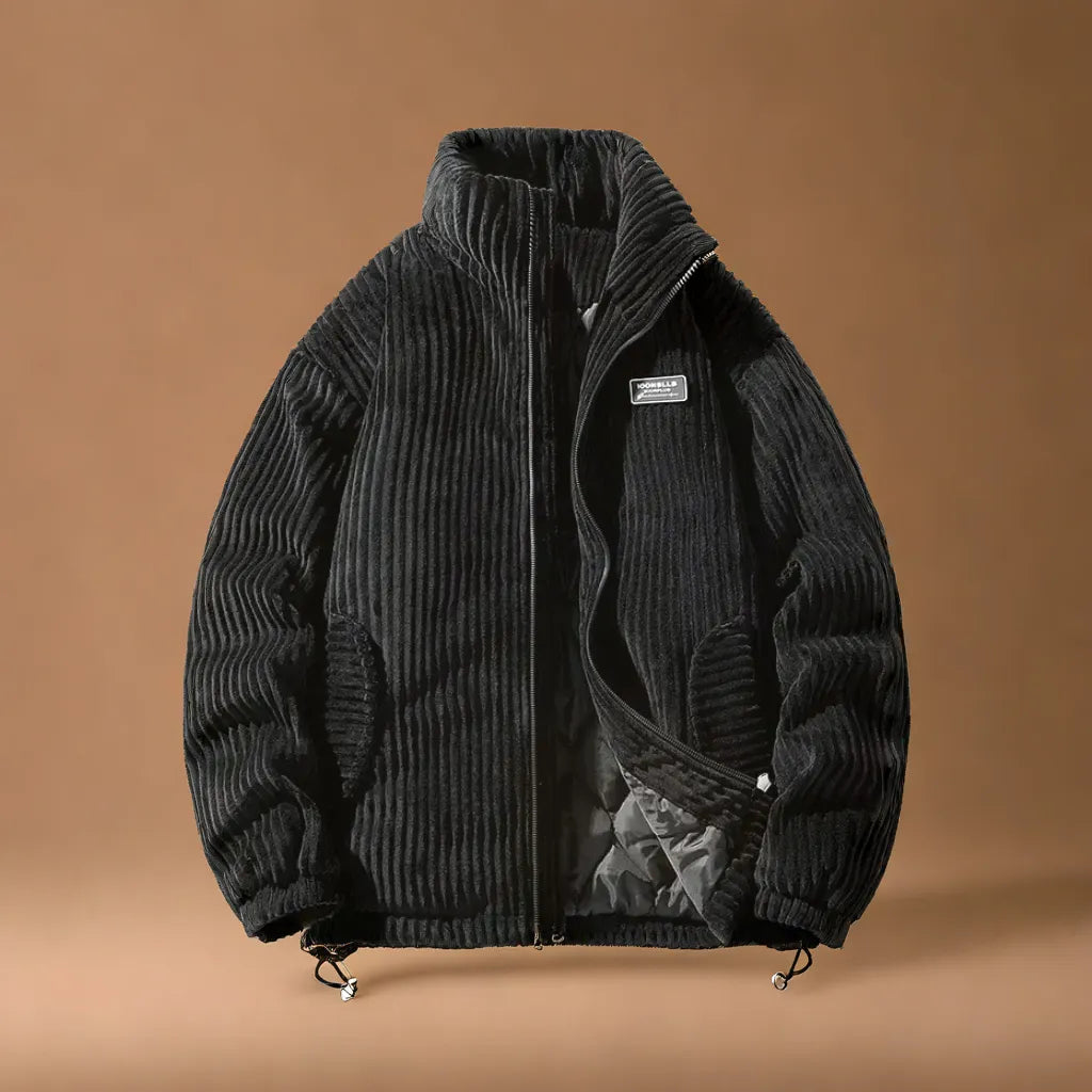 Stylish men's corduroy style jacket with a rugged finish. Ideal versatile casual outerwear for daily wear.