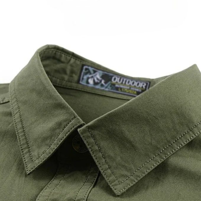 Casual & rugged men's short sleeve cotton shirt. Designed for durability and comfort in outdoor and adventure settings.