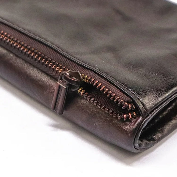 Functional distressed leather bifold wallet for men, ideal for organizing essentials.