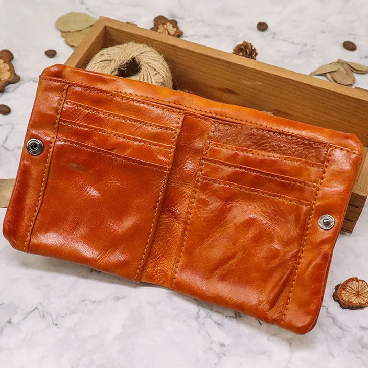 Everyday essential: men's distressed leather bifold wallet with secure compartments.