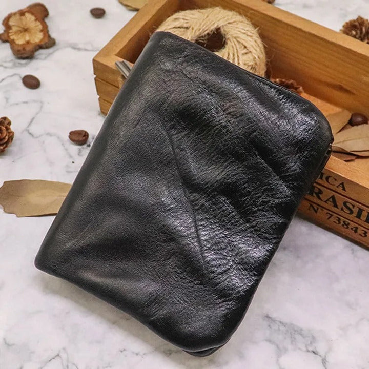 Robust distressed leather bifold wallet for men, built to withstand daily use.
