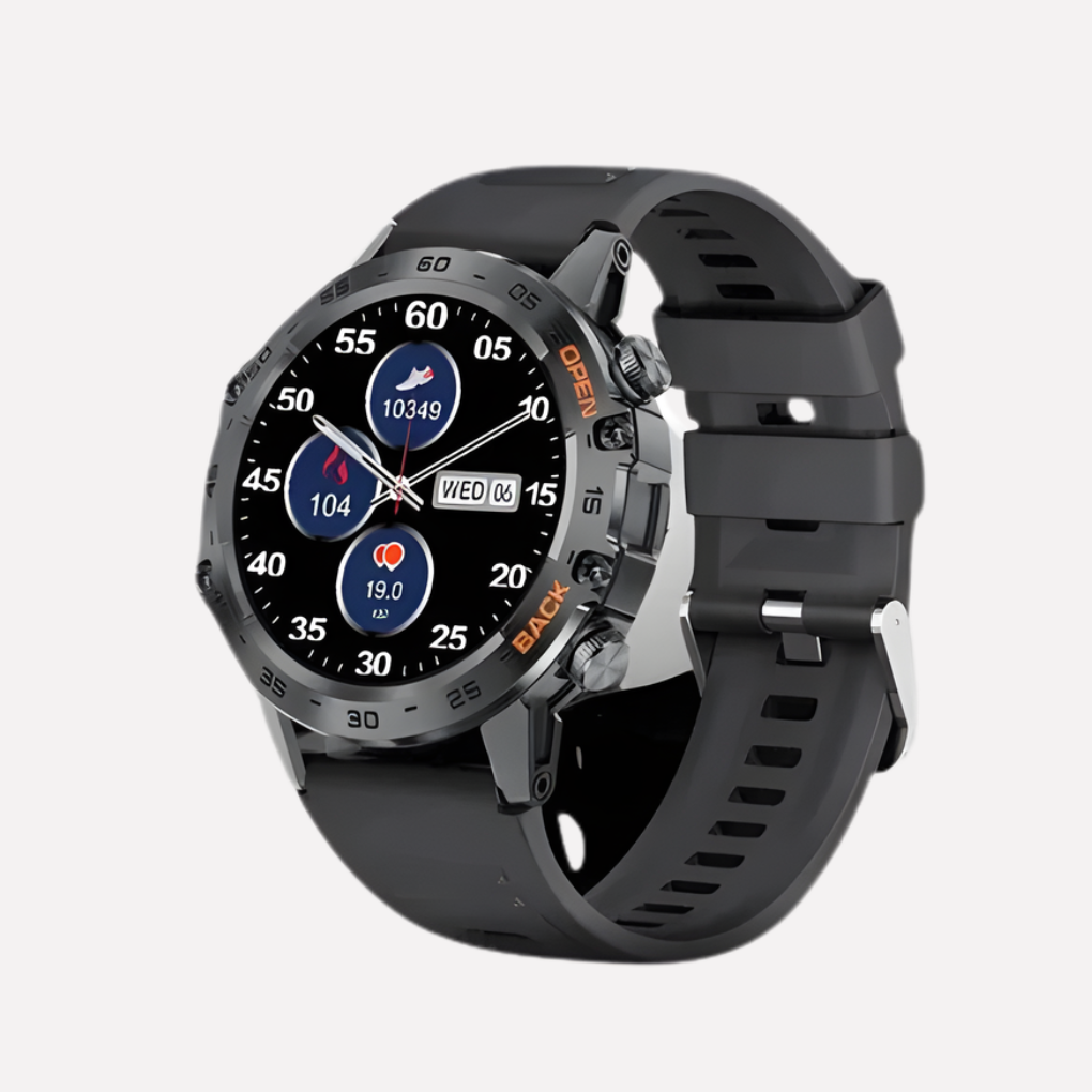 Men's rugged GPS smartwatch, durable adventure gear for outdoor activities. Built tough for extreme conditions.