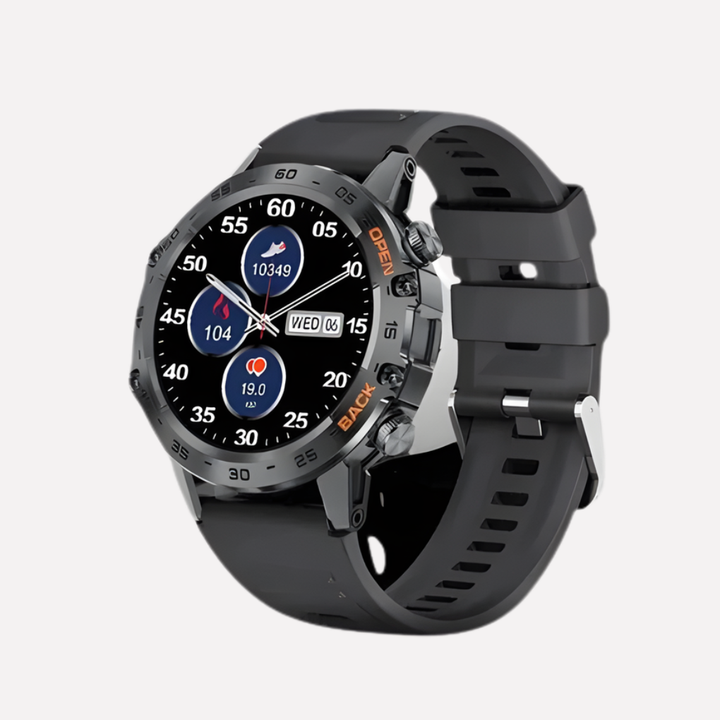 Men's rugged GPS smartwatch, durable adventure gear for outdoor activities. Built tough for extreme conditions.