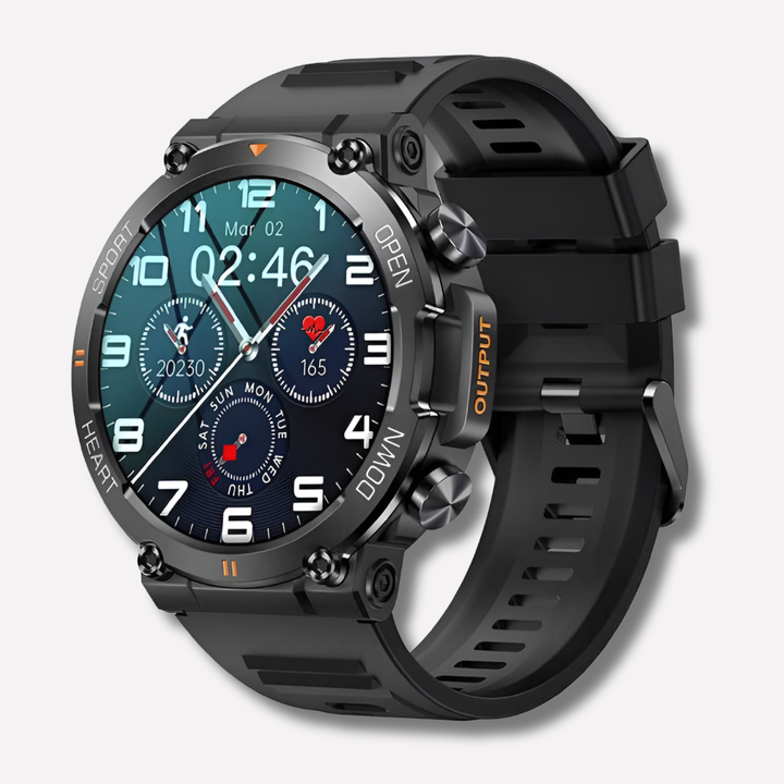 Stylish men's rugged outdoor watch with GPS. Durable design, health monitor & activity tracker for ultimate adventure.