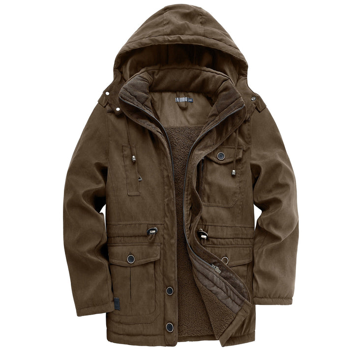 Men's adventure jacket: rugged, weatherproof protective outerwear for ultimate cold weather.
