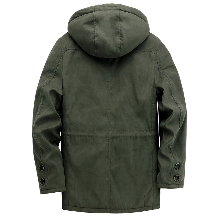 Heavy-duty, weatherproof men's winter jacket, perfect for rugged outdoor gear & protective outerwear.