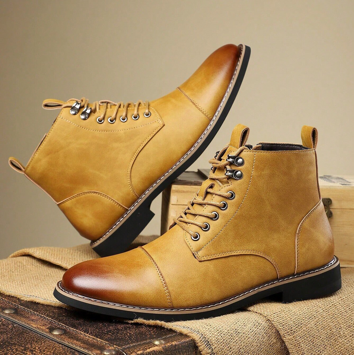 Rugged men's walking boots, designed for comfort & protection on long outdoor hikes.