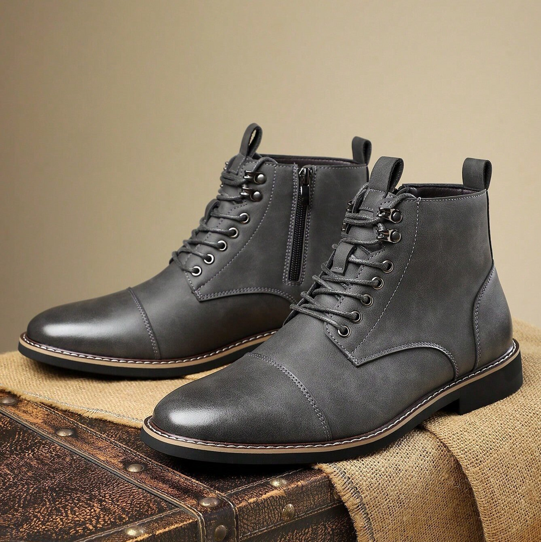 Side view of men's versatile outdoor shoes, offering ankle support & rugged protection.